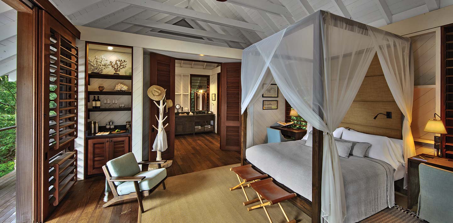 The luxury bedroom interior of Casita Grande, which leads out onto a private balcony | Islas Secas