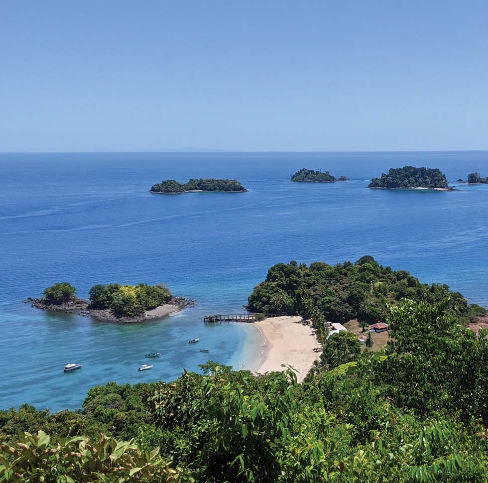 An aerial view down the beach of Coiba National Park, one of the spectacular locations guests of Islas Secas resort can visit | Islas Secas