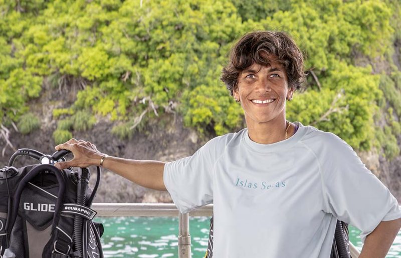 One of the scuba diving instructors ready to take guests on a suba diving excursion at Islas Secas resort | Islas Secas